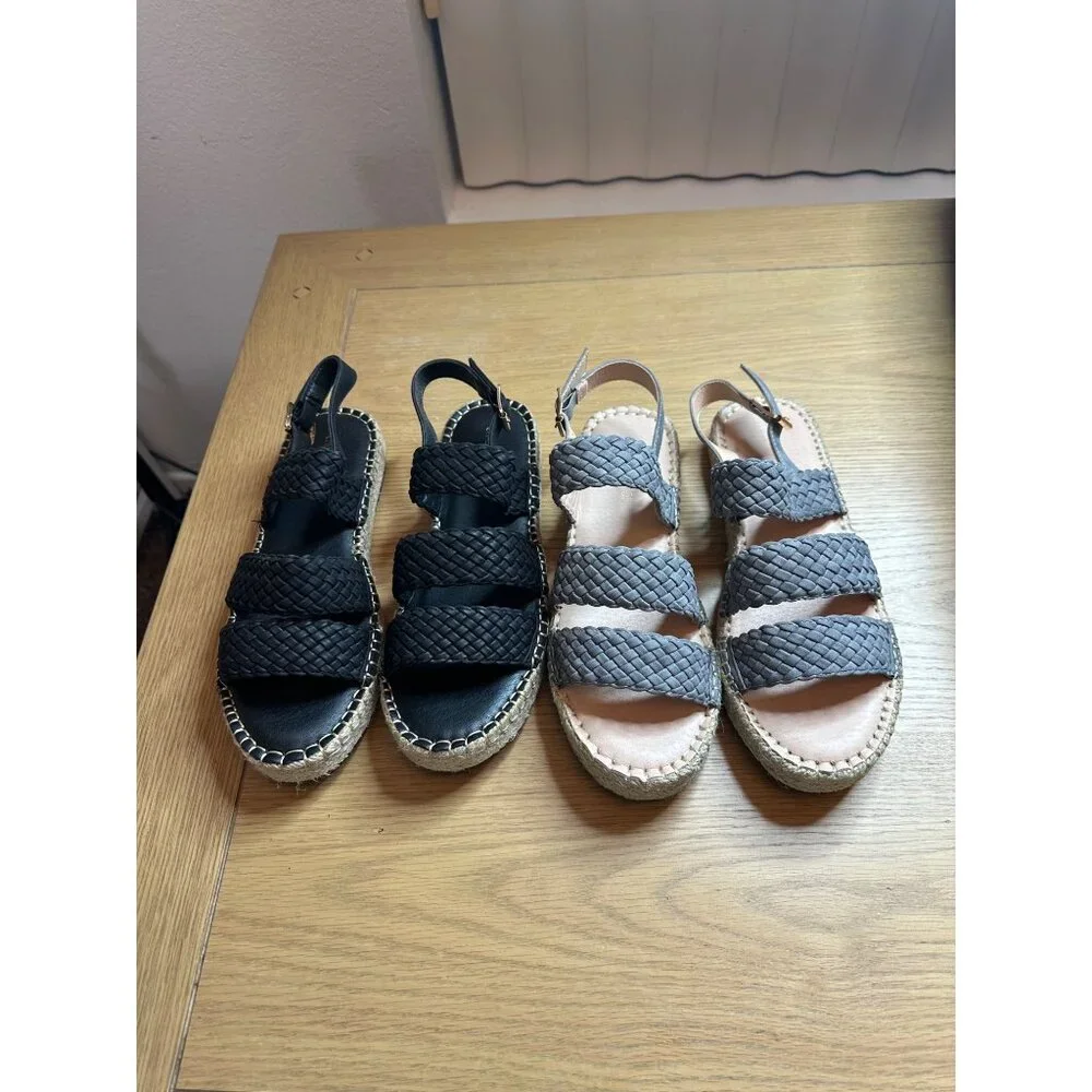 Chase & Chloe Women's Woven Strap Platform Sandals Lot of 2 Black & Gray Size 9